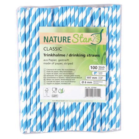 NatureStar papieren rietjes blauw wit gestreept verpakking