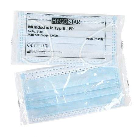 Hygostar mondmasker blauw Type II per stuk verpakt hygienisch verpakt disposable mondmasker 291768